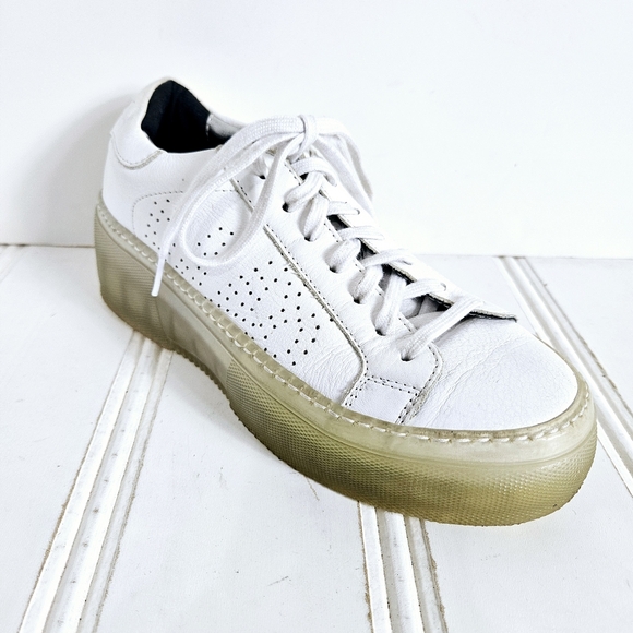 P448 Louise White Leather Platform Sneakers Womens 37 US 6 Flatform Trainers - Picture 1 of 16
